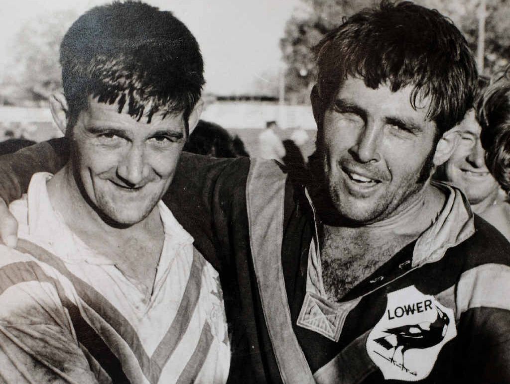 ONE IN A HUNDRED: Former South Grafton Rebels front-rower Viv Hodge, pictured with Lower Clarence Magpies captain Graham Kennedy, was named captain of the Rebels’ Team of the Century. PHOTOS: CONTRIBUTED BY GARY NICHOLS ONE IN A HUNDRED: Former South Grafton Rebels front-rower Viv Hodge, pictured with Lower Clarence Magpies captain Graham Kennedy, was named captain of the Rebels’ Team of the Century. PHOTOS: CONTRIBUTED BY GARY NICHOLS